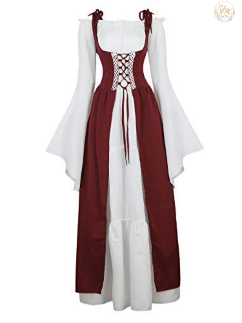 Women's Renaissance Medieval Lace Up Maxi Dress Costume Set